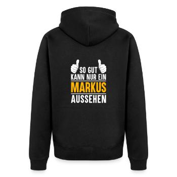 Markus Vorname Name Geschenk - Unisex Premium Bio Zip Hoodie - Schwarz - Hinten - Nico (187cm)
