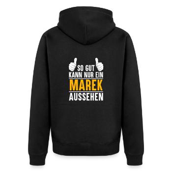 Marek Vorname Name Geschenk - Unisex Premium Bio Zip Hoodie - Schwarz - Hinten - Nico (187cm)