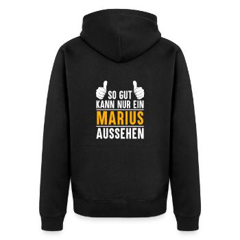 Marius Vorname Name Geschenk - Unisex Premium Bio Zip Hoodie - Schwarz - Hinten - Nico (187cm)