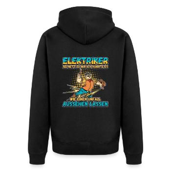 Elektriker - Sei nett zu mir - Elektroniker Lustig - Unisex Premium Bio Zip Hoodie - Schwarz - Hinten - Nico (187cm)