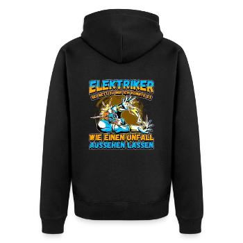 Elektriker - Sei nett zu mir - Elektroniker Lustig - Unisex Premium Bio Zip Hoodie - Schwarz - Hinten - Nico (187cm)