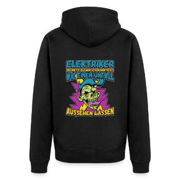 Elektriker - Sei nett zu mir - Elektroniker Lustig - Unisex Premium Bio Zip Hoodie - Schwarz - Hinten - Nico (187cm)