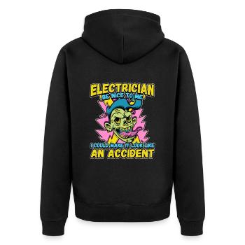 Elektriker - Sei nett zu mir - Elektroniker Lustig - Unisex Premium Bio Zip Hoodie - Schwarz - Hinten - Nico (187cm)