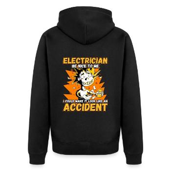 Elektriker - Sei nett zu mir - Elektroniker Lustig - Unisex Premium Bio Zip Hoodie - Schwarz - Hinten - Nico (187cm)