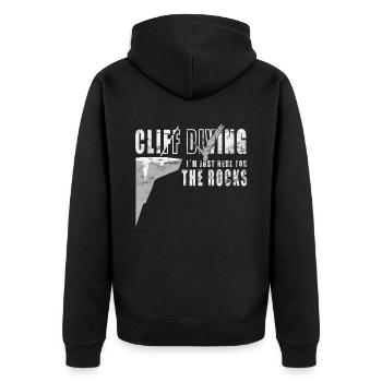 Here for the Rocks - Cliff Jumping - Unisex Premium Organic Zip Hoodie - black - Back - Nico (187cm)