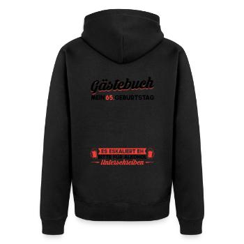 Gästebuch 65. Geburtstag Mann Frau 65 Jahre - Unisex Premium Bio Zip Hoodie - Schwarz - Hinten - Nico (187cm)