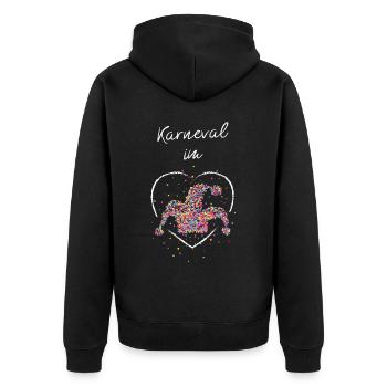 Karneval im Herz Fasching Konfetti Narrenkappe - Unisex Premium Bio Zip Hoodie - Schwarz - Hinten - Nico (187cm)