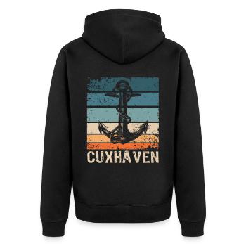 Cuxhaven Sprüche Cuxhavener Urlaub - Unisex Premium Bio Zip Hoodie - Schwarz - Hinten - Nico (187cm)