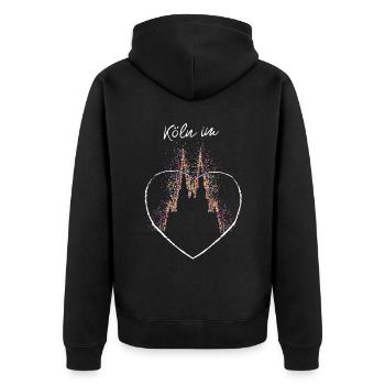 Köln im Herz Kölner Dom Kölsch Konfetti Karneval - Unisex Premium Bio Zip Hoodie - Schwarz - Hinten - Nico (187cm)