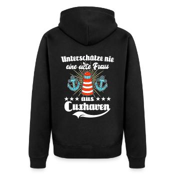 Cuxhaven Sprüche Cuxhavener Urlaub - Unisex Premium Bio Zip Hoodie - Schwarz - Hinten - Nico (187cm)