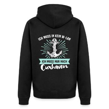 Cuxhaven Sprüche Cuxhavener Urlaub - Unisex Premium Bio Zip Hoodie - Schwarz - Hinten - Nico (187cm)