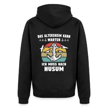 Husum Urlaub Husumer Nordsee - Unisex Premium Bio Zip Hoodie - Schwarz - Hinten - Nico (187cm)