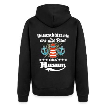 Husum Urlaub Husumer Nordsee - Unisex Premium Bio Zip Hoodie - Schwarz - Hinten - Nico (187cm)