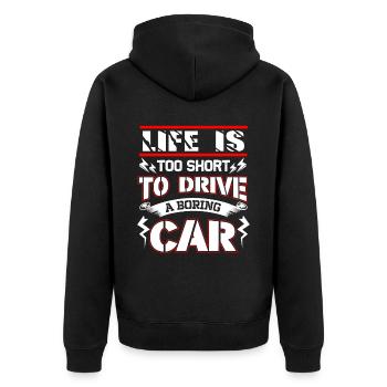 E-car Electric Car saying rEVolution EV power car - Unisex Premium Bio Zip Hoodie - Schwarz - Hinten - Nico (187cm)
