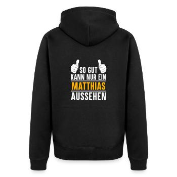 Matthias Vorname Name Geschenk - Unisex Premium Bio Zip Hoodie - Schwarz - Hinten - Nico (187cm)