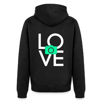 Fotografie - Unisex Premium Bio Zip Hoodie - Schwarz - Hinten - Nico (187cm)