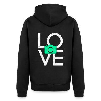 Fotografie - Unisex Premium Bio Zip Hoodie - Schwarz - Hinten - Nico (187cm)