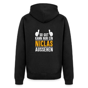 Niclas Vorname Name Geschenk - Unisex Premium Bio Zip Hoodie - Schwarz - Hinten - Nico (187cm)