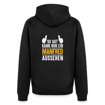 Manfred Vorname Name Geschenk - Unisex Premium Bio Zip Hoodie - Schwarz - Hinten - Nico (187cm)