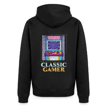 Klassischer Gamer Geek Videospieler Arcade Gaming - Unisex Premium Bio Zip Hoodie - Schwarz - Hinten - Nico (187cm)