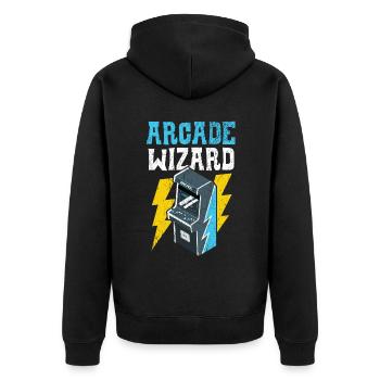 Arcade Wizard Gamer Geek Videospieler Player Gaming - Unisex Premium Bio Zip Hoodie - Schwarz - Hinten - Nico (187cm)