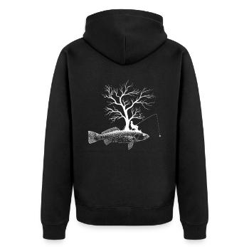 Grafikbaum - Fischgefleckte Meerforelle - Unisex Premium Bio Zip Hoodie - Schwarz - Hinten - Nico (187cm)