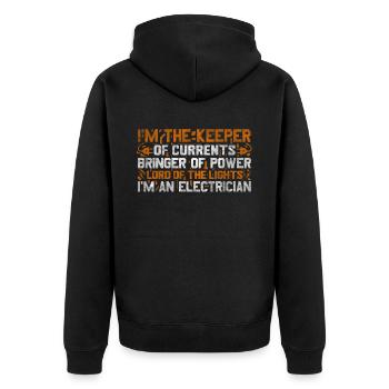 Im The Keeper Of Current Elektriker - Unisex Premium Bio Zip Hoodie - Schwarz - Hinten - Nico (187cm)