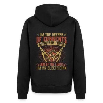 At The Keeper Of Current Electrician - Unisex Premium Organic Zip Hoodie - black - Back - Nico (187cm)