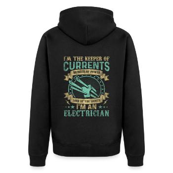 Im The Keeper Of Current Elektriker - Unisex Premium Bio Zip Hoodie - Schwarz - Hinten - Nico (187cm)