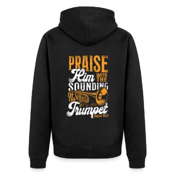 Trumpet Player Vintage Praise Him - Unisex Premium Organic Zip Hoodie - black - Back - Nico (187cm)