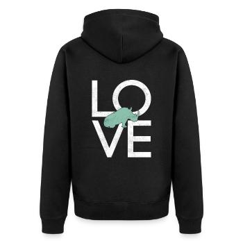 Nashorn - Unisex Premium Bio Zip Hoodie - Schwarz - Hinten - Nico (187cm)