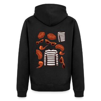 Beatnik Mode Stil 50er 60er Jahre Retro Stil Vinta - Unisex Premium Bio Zip Hoodie - Schwarz - Hinten - Nico (187cm)