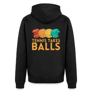 Tennis Takes Balls Design Für Tennisfans - Unisex Premium Bio Zip Hoodie - Schwarz - Hinten - Nico (187cm)