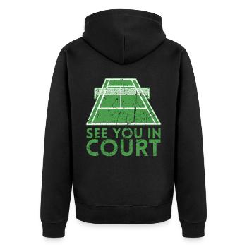Wir Sehen Uns Vor Gericht Design Für Tennisspieler - Unisex Premium Bio Zip Hoodie - Schwarz - Hinten - Nico (187cm)