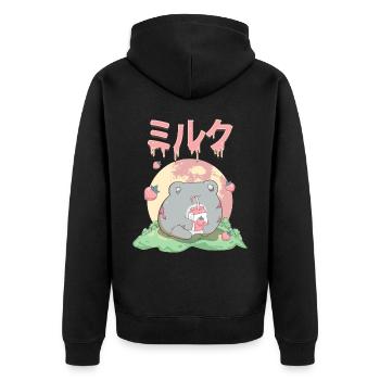 Zombiecore Aesthetic Kawaii Frog Strawberry Milk - Unisex Premium Organic Zip Hoodie - black - Back - Nico (187cm)