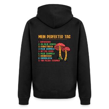 Pilzsammler Pilz Sucher - Unisex Premium Bio Zip Hoodie - Schwarz - Hinten - Nico (187cm)