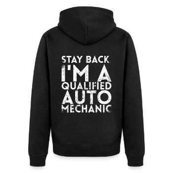 Stay Behind, I Am A Qualified - Unisex Premium Organic Zip Hoodie - black - Back - Nico (187cm)