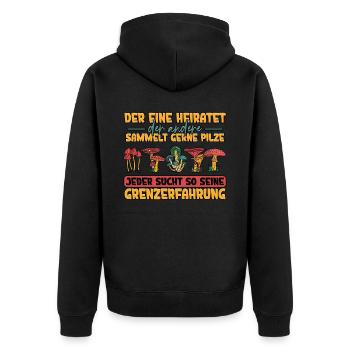 Pilzsammler Pilz Sucher - Unisex Premium Bio Zip Hoodie - Schwarz - Hinten - Nico (187cm)