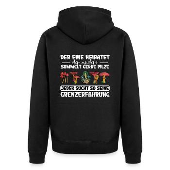 Pilzsammler Pilz Sucher - Unisex Premium Bio Zip Hoodie - Schwarz - Hinten - Nico (187cm)