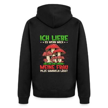 Pilzsammler Pilz Sucher - Unisex Premium Bio Zip Hoodie - Schwarz - Hinten - Nico (187cm)