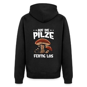 Pilzsammler Pilz Sucher - Unisex Premium Bio Zip Hoodie - Schwarz - Hinten - Nico (187cm)