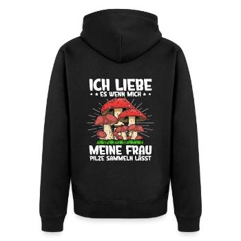 Pilzsammler Pilz Sucher - Unisex Premium Bio Zip Hoodie - Schwarz - Hinten - Nico (187cm)