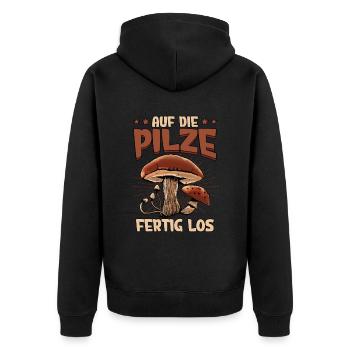 Pilzsammler Pilz Sucher - Unisex Premium Bio Zip Hoodie - Schwarz - Hinten - Nico (187cm)
