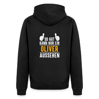 Oliver Vorname Name Geschenk - Unisex Premium Bio Zip Hoodie - Schwarz - Hinten - Nico (187cm)