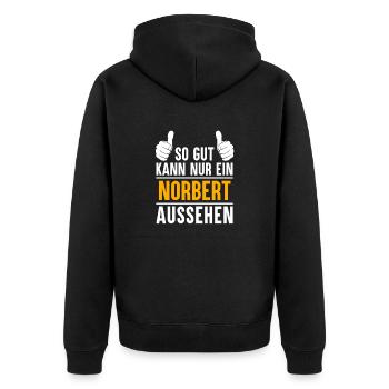 Norbert Vorname Name Geschenk - Unisex Premium Bio Zip Hoodie - Schwarz - Hinten - Nico (187cm)