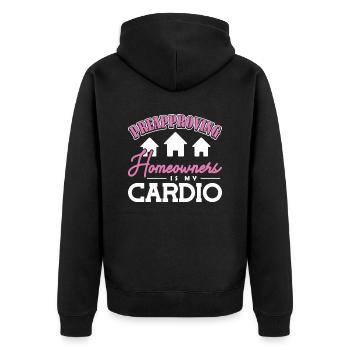 Preapproving Homeowners is My Cardio Hypothek - Unisex Premium Bio Zip Hoodie - Schwarz - Hinten - Nico (187cm)