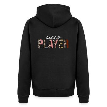 Piano Player Leopard Print Lustiges Geschenk - Unisex Premium Bio Zip Hoodie - Schwarz - Hinten - Nico (187cm)