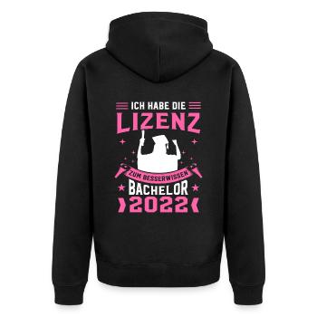 Ich Habe Die Lizenz Zum Besserwissen Abschluss Bac - Unisex Premium Bio Zip Hoodie - Schwarz - Hinten - Nico (187cm)