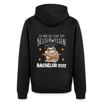 Ich Habe Die Lizenz Zum Besserwissen Faultier Bach - Unisex Premium Bio Zip Hoodie - Schwarz - Hinten - Nico (187cm)