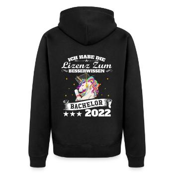Ich Habe Die Lizenz Zum Besserwissen Einhorn Bache - Unisex Premium Bio Zip Hoodie - Schwarz - Hinten - Nico (187cm)